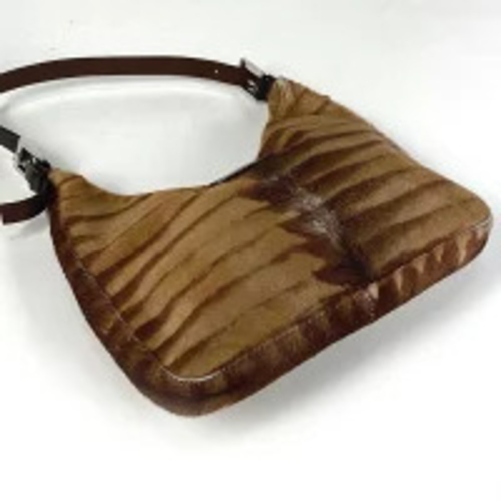 Fendi Handbag Shoulder Brown Animal Zucca Hair Hobo Bag Calf Brown